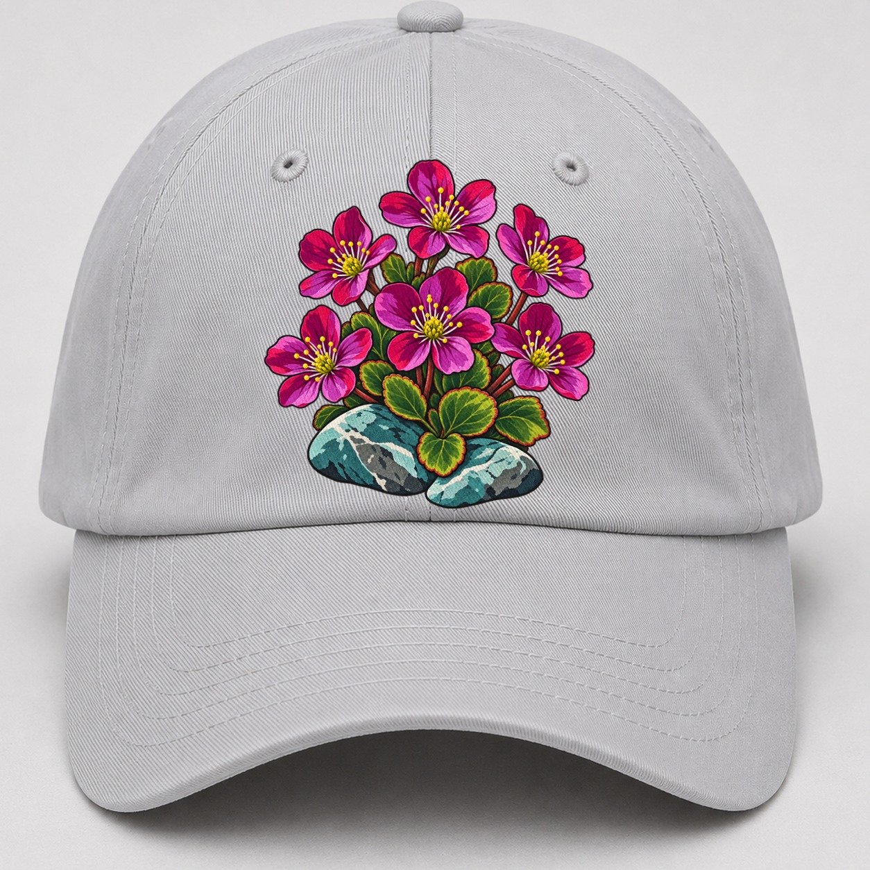 Nunavut Purple Saxifrage Canada Cultural Icons Baseball Cap – Light Gray