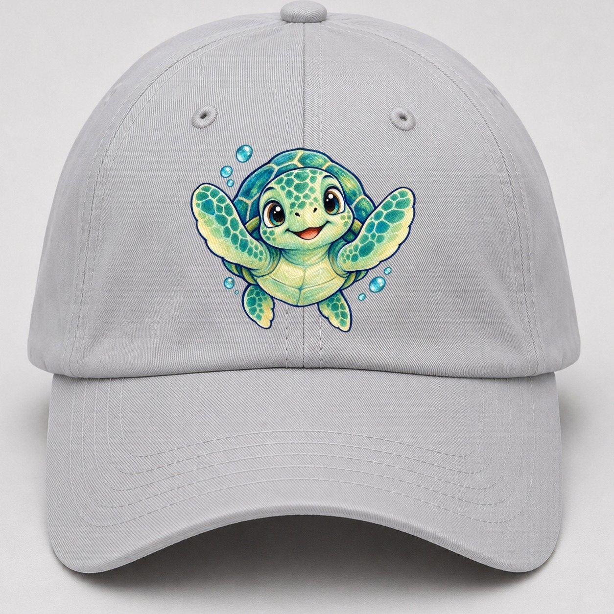 Sea Turtle Front Paddle Sea Sprite Baseball Cap – Light Gray