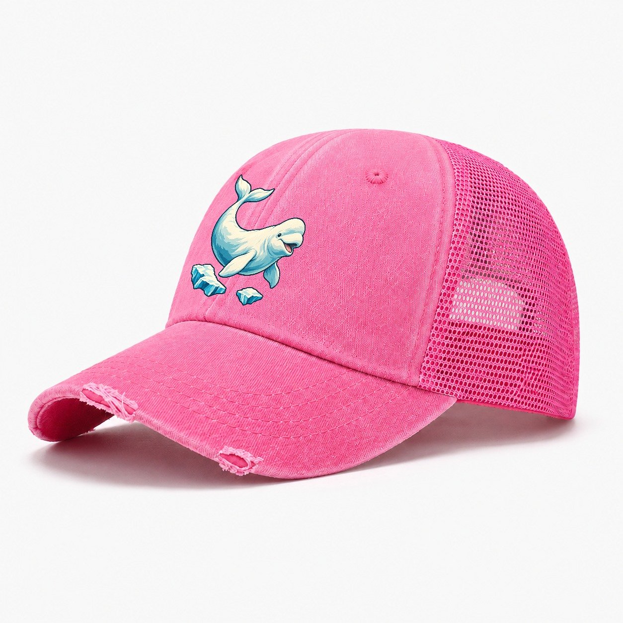 Beluga Whale And Floating Ice Canada Cultural Icons Washed Trucker Hat – Rose