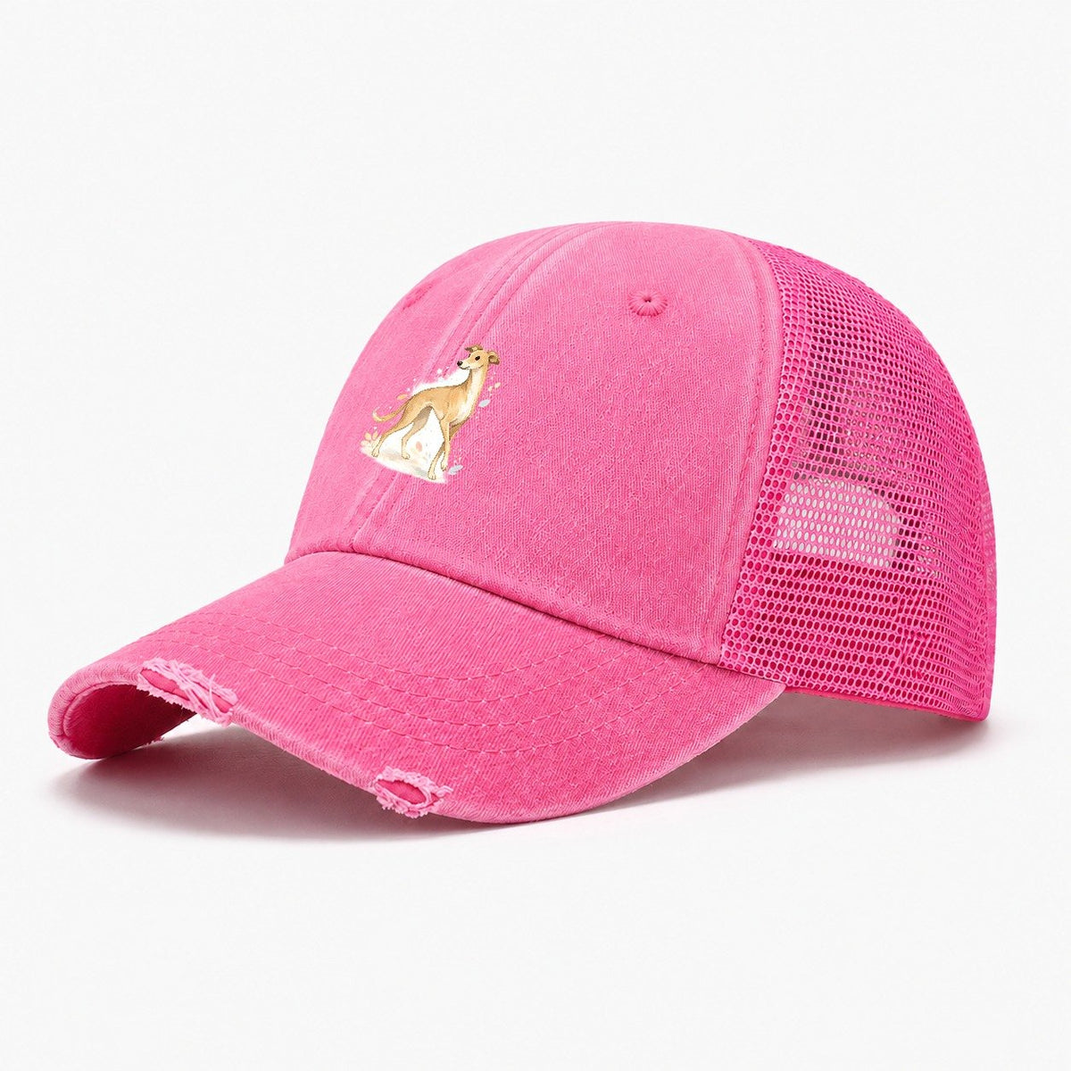 Watercolor Whippet Dog Washed Trucker Hat – Rose