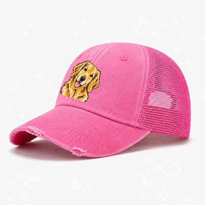Pop Art Golden Retriever Head Tilt Washed Trucker Hat – Rose