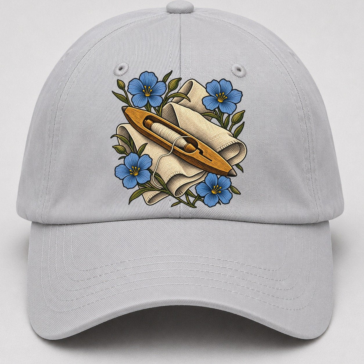 Ulster Linen Shuttle And Flax Uk Culture Heritage Baseball Cap – Light Gray