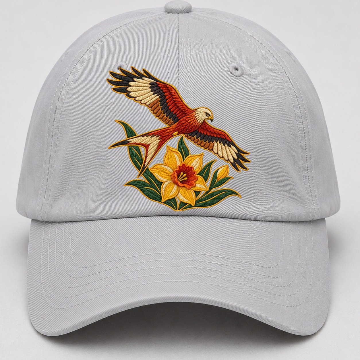Welsh Daffodil And Red Kite Uk Culture Heritage Baseball Cap – Light Gray