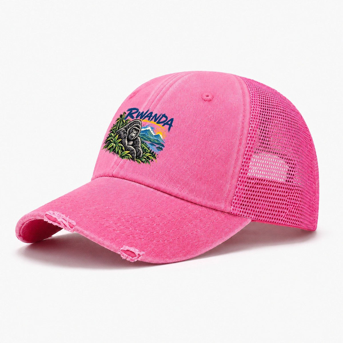 Rwanda Expressive Ink Badge Logo Washed Trucker Hat – Rose