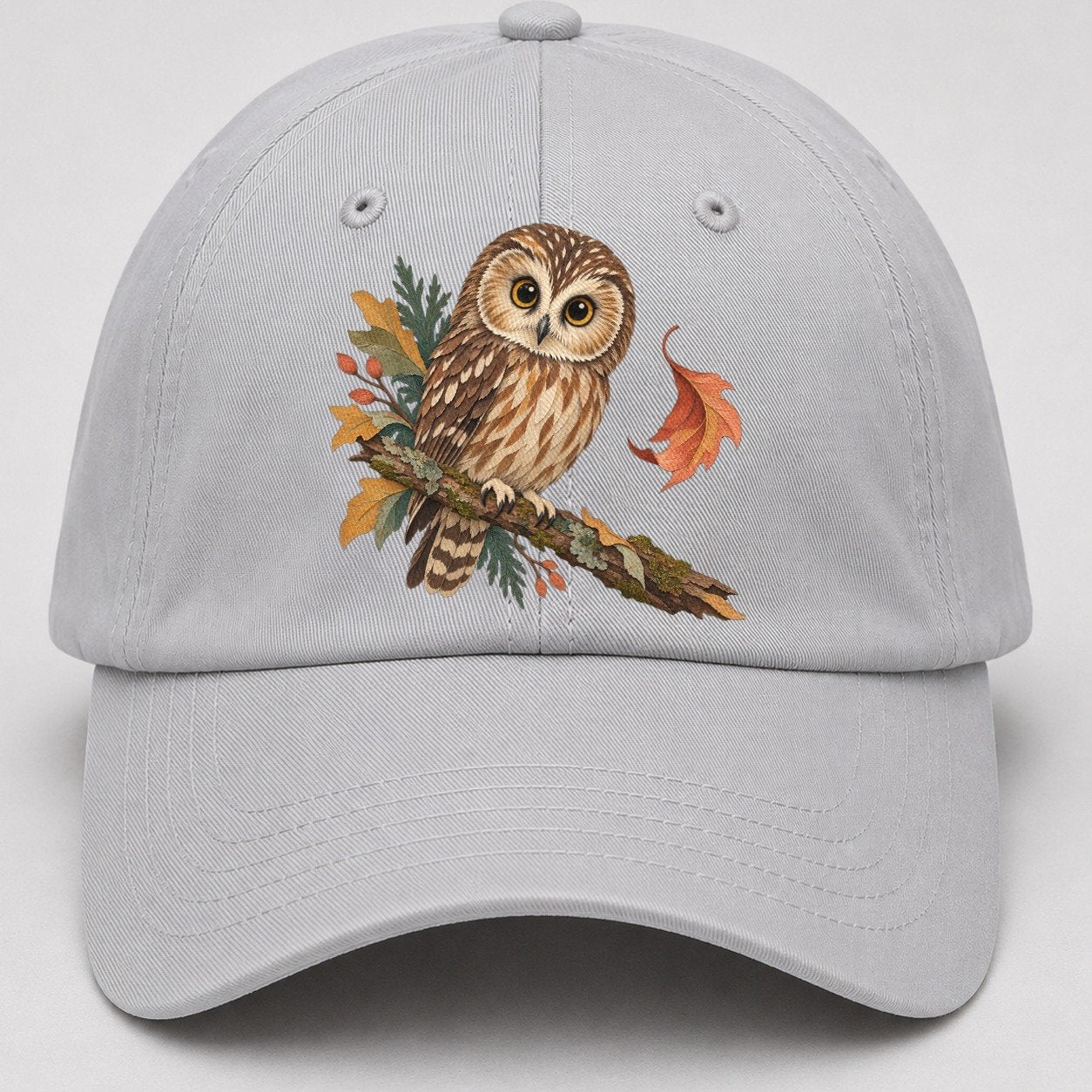 Owl Falling Leaf Gentle Wild Baseball Cap – Light Gray