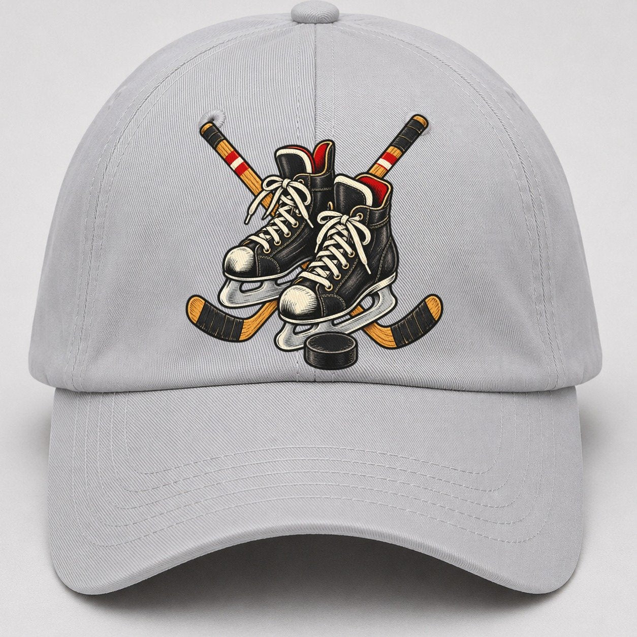 Backyard Hockey Skates Sticks And Puck Canada Cultural Icons Baseball Cap – Light Gray