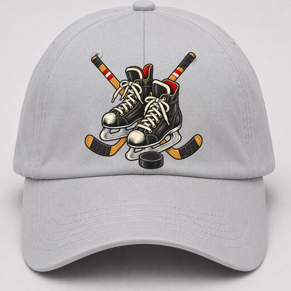 Backyard Hockey Skates Sticks And Puck Canada Cultural Icons Baseball Cap – Light Gray