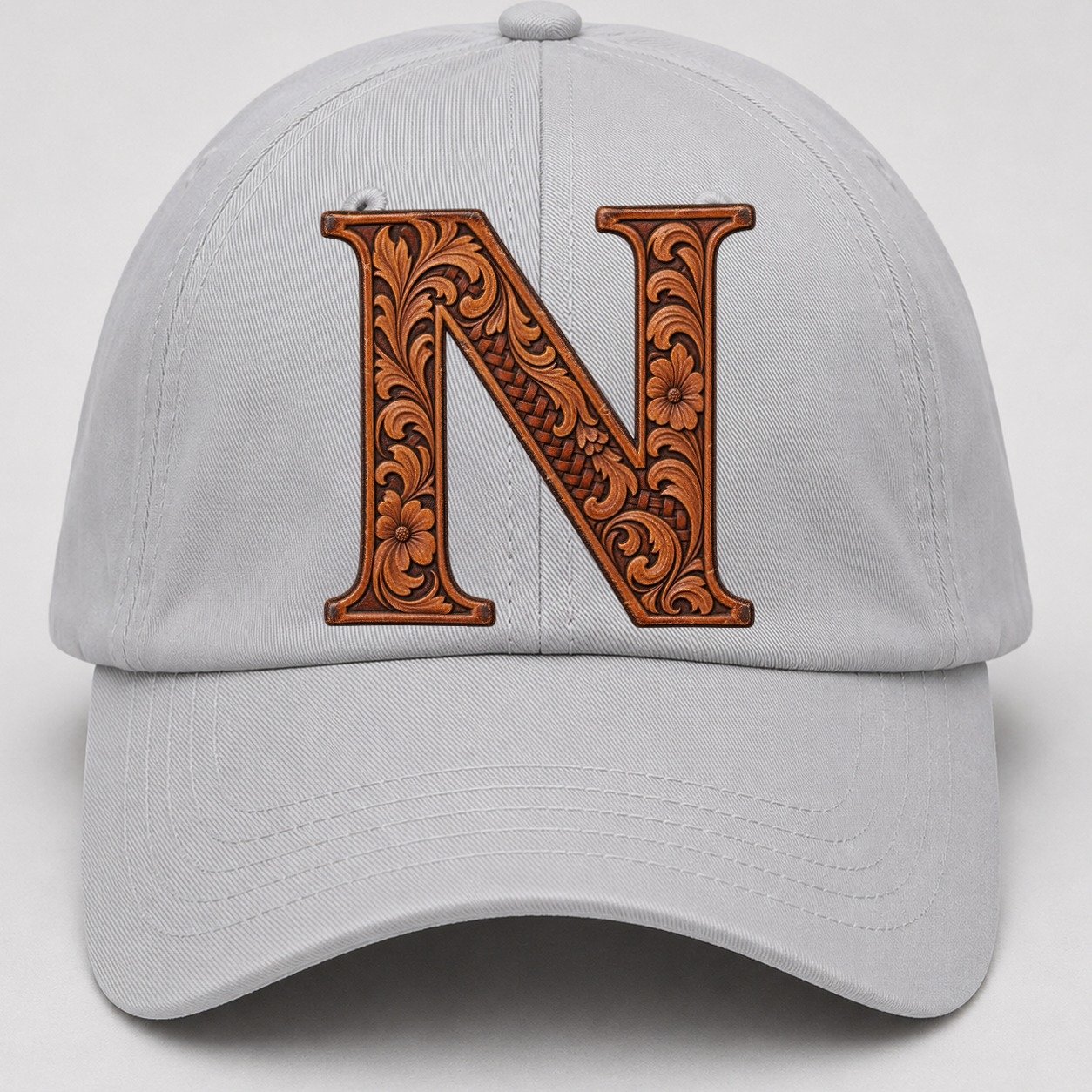 Tooled Leather N Monogram Baseball Cap – Light Gray