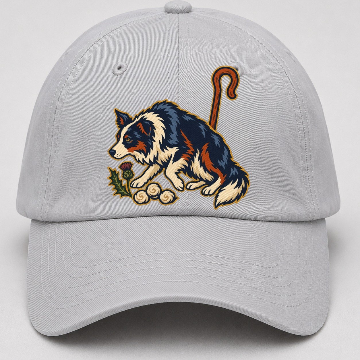 Shepherd Crook Sheepdog And Wool Sprig Uk Culture Heritage Baseball Cap – Light Gray