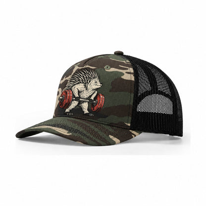 Porcupine Quill Rows Animal Lifters Trucker Hat – Woodland Camo Black