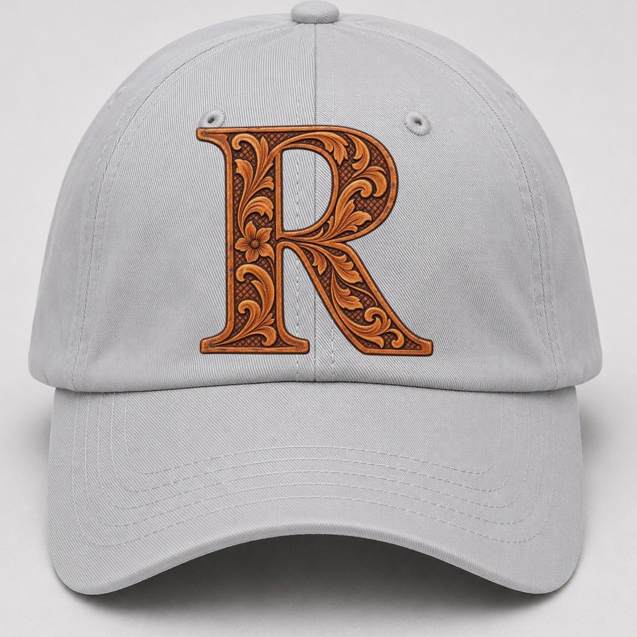 Tooled Leather R Monogram Baseball Cap – Light Gray