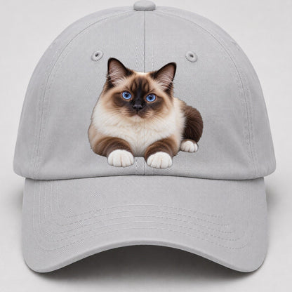 Birman Reclining Paws Forward Realistic Cat Portrait Baseball Cap – Light Gray
