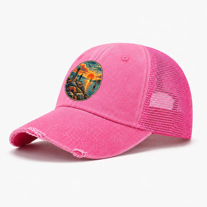 Harbor Jetty Sunset Fishing Club Washed Trucker Hat – Rose