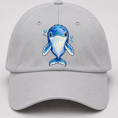 Humpback Whale Front Float Sea Sprite Baseball Cap – Light Gray