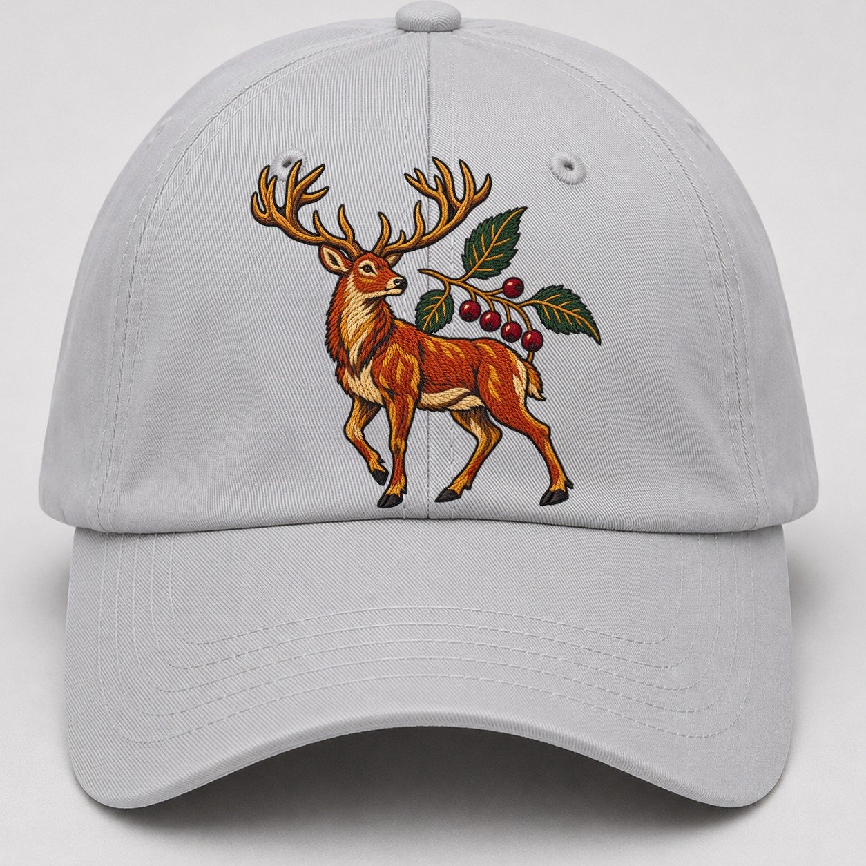 Red Deer And Rowan Berries Uk Culture Heritage Baseball Cap – Light Gray