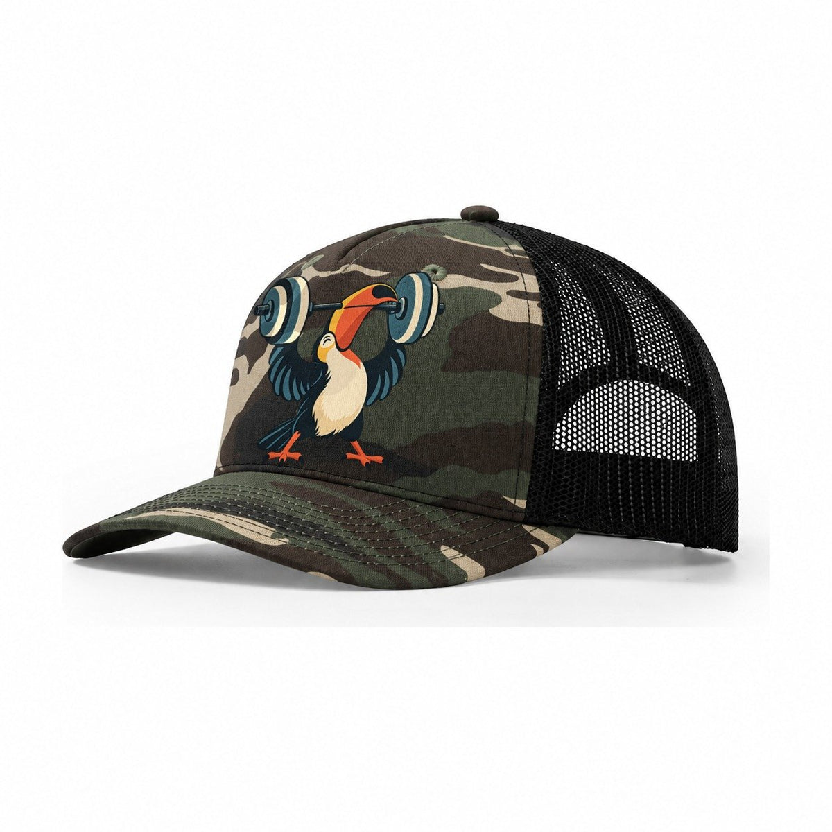 Toucan Beak Press Animal Lifters Trucker Hat – Woodland Camo Black