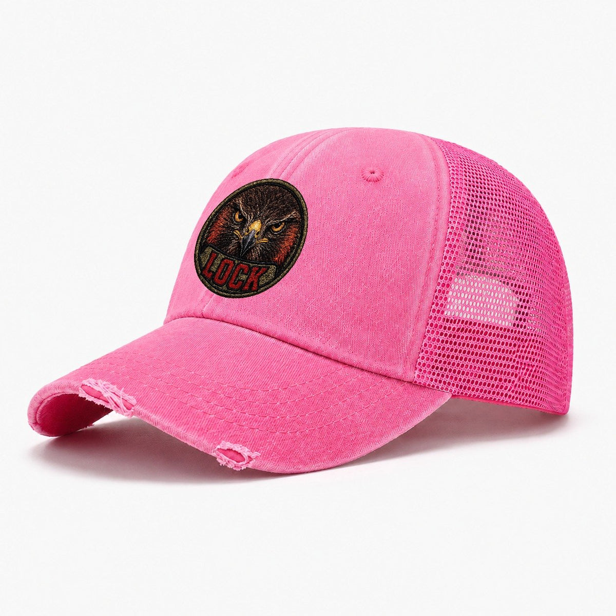 Hawk Lock Badge Washed Trucker Hat – Rose
