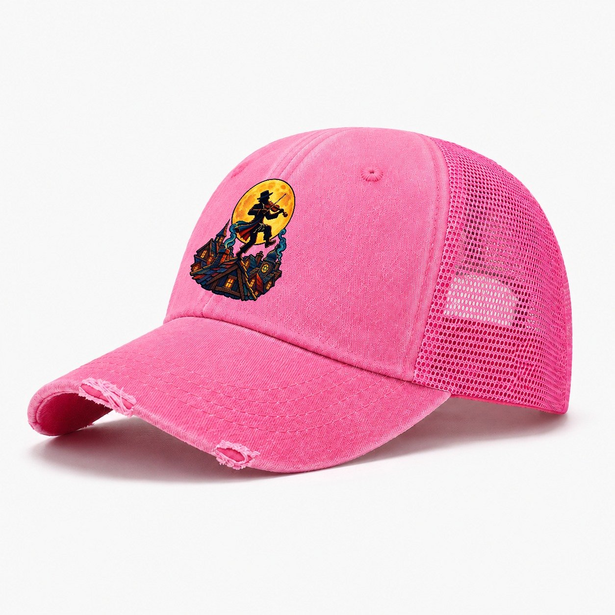Shtetl Fiddler Roof Judaism Heritage Washed Trucker Hat – Rose