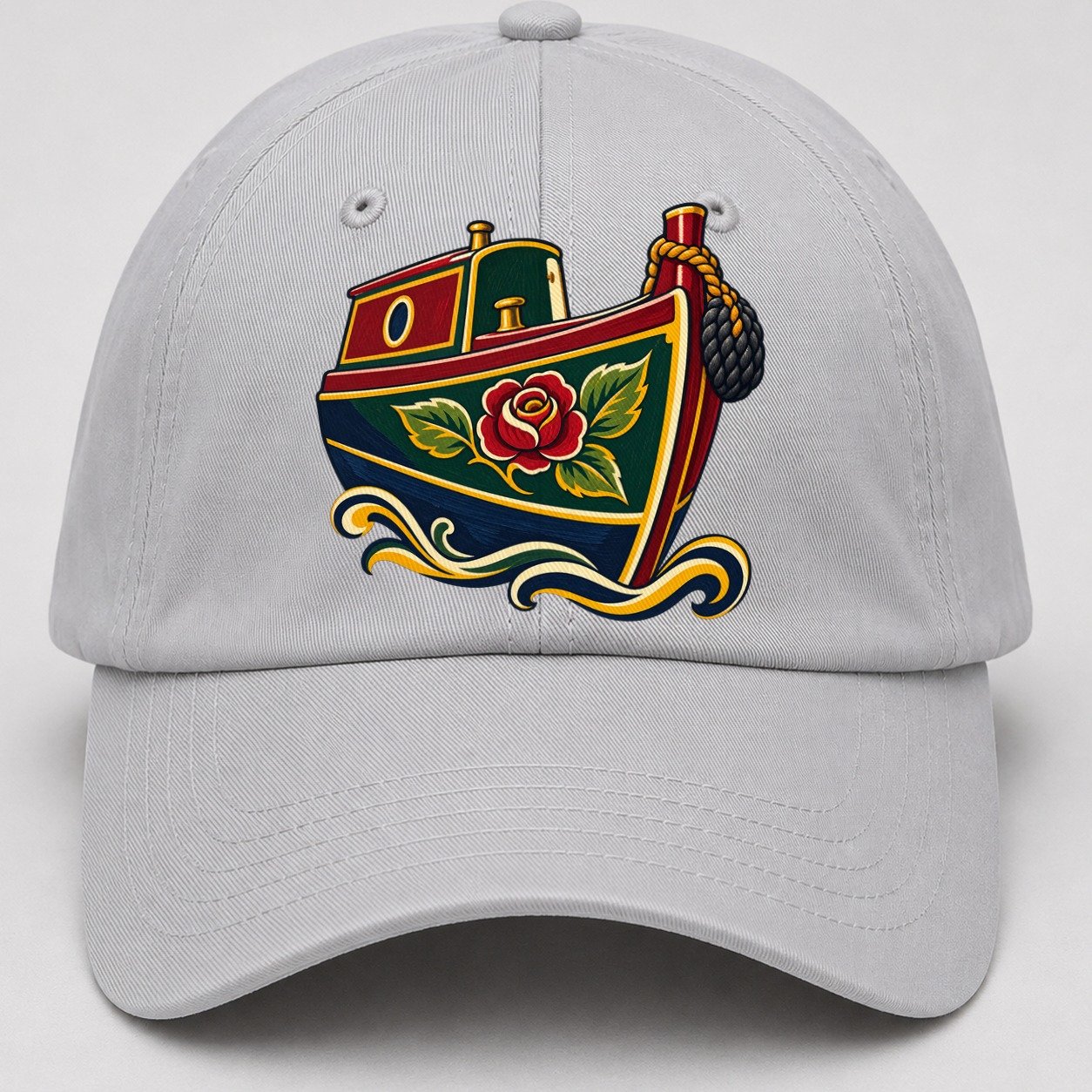 Canal Narrowboat Rose Painted Bow Uk Culture Heritage Baseball Cap – Light Gray