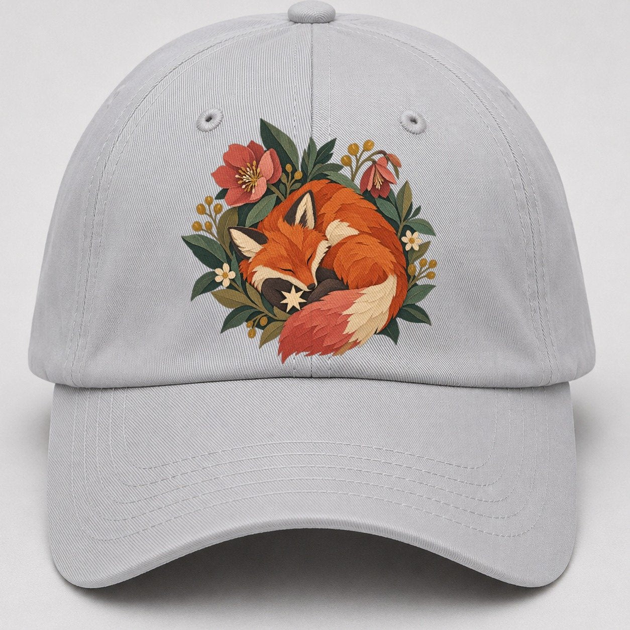 Sleeping Fox Star Nest Gentle Wild Baseball Cap – Light Gray