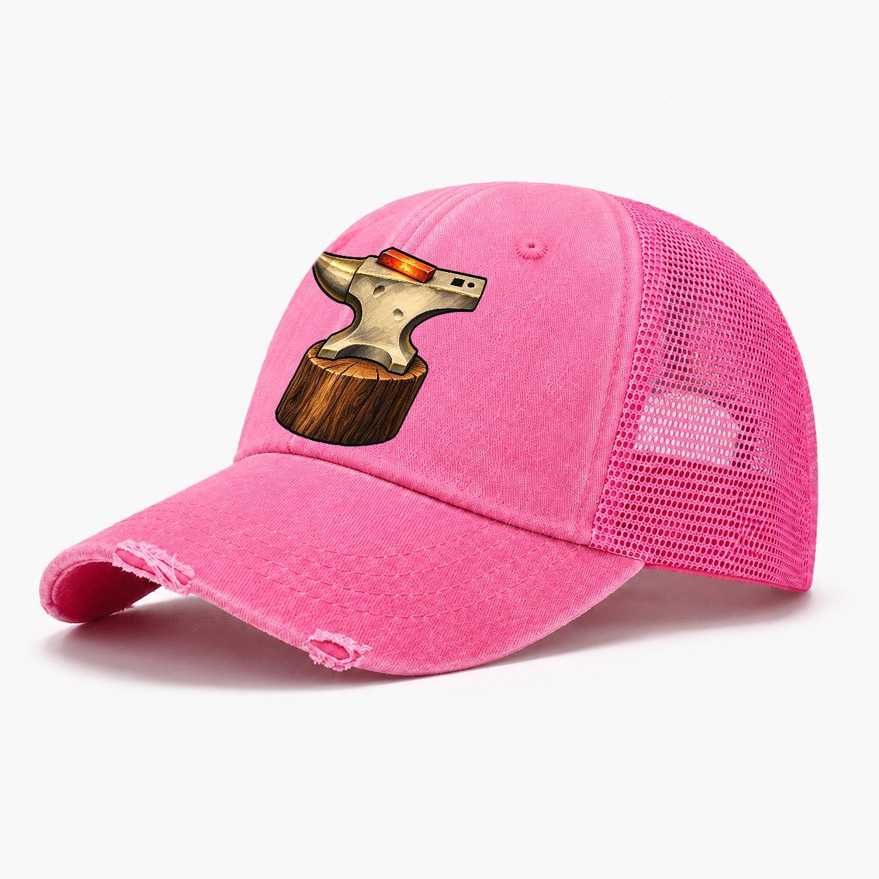 Anvil And Hot Bar Blacksmithing Washed Trucker Hat – Rose