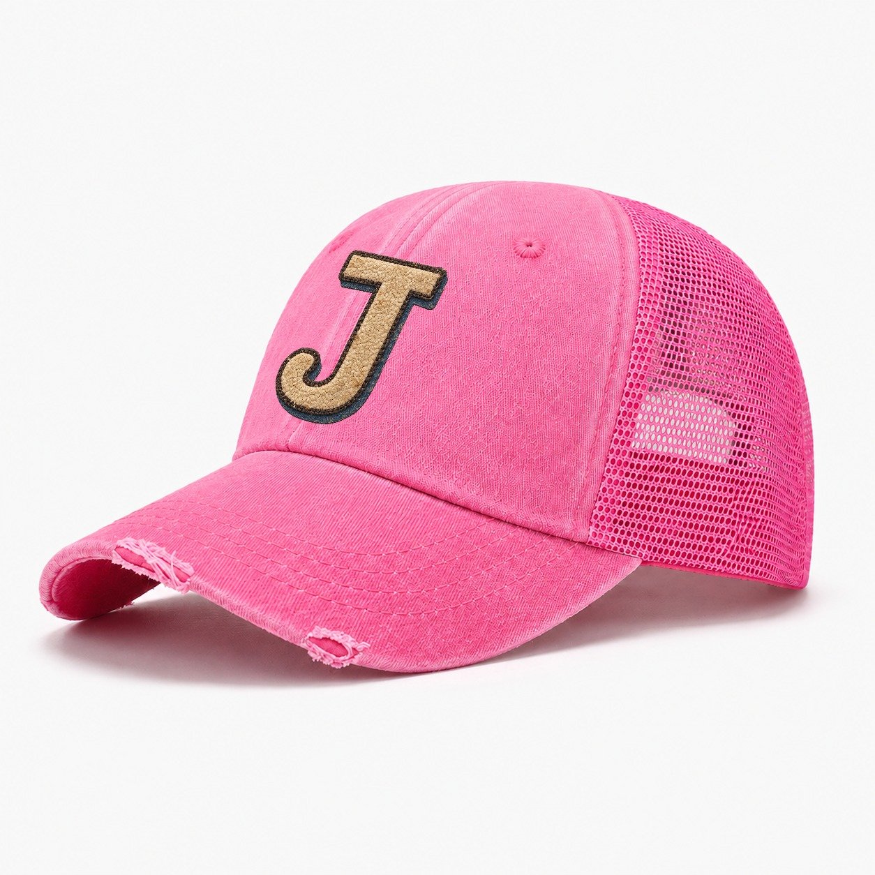 Varsity Chenille J Monogram Washed Trucker Hat – Rose