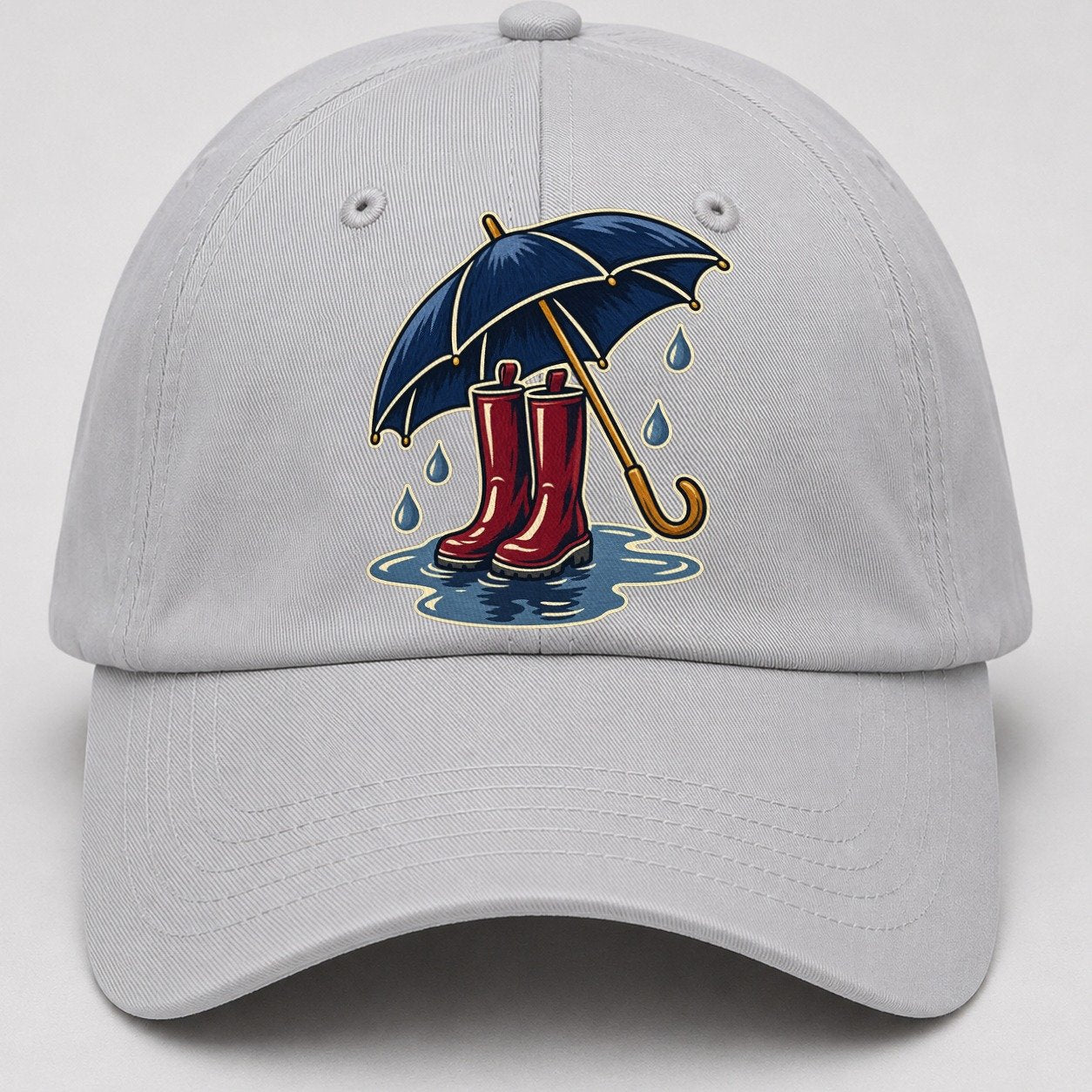 Rainy Day Umbrella And Wellington Boots Uk Culture Heritage Baseball Cap – Light Gray