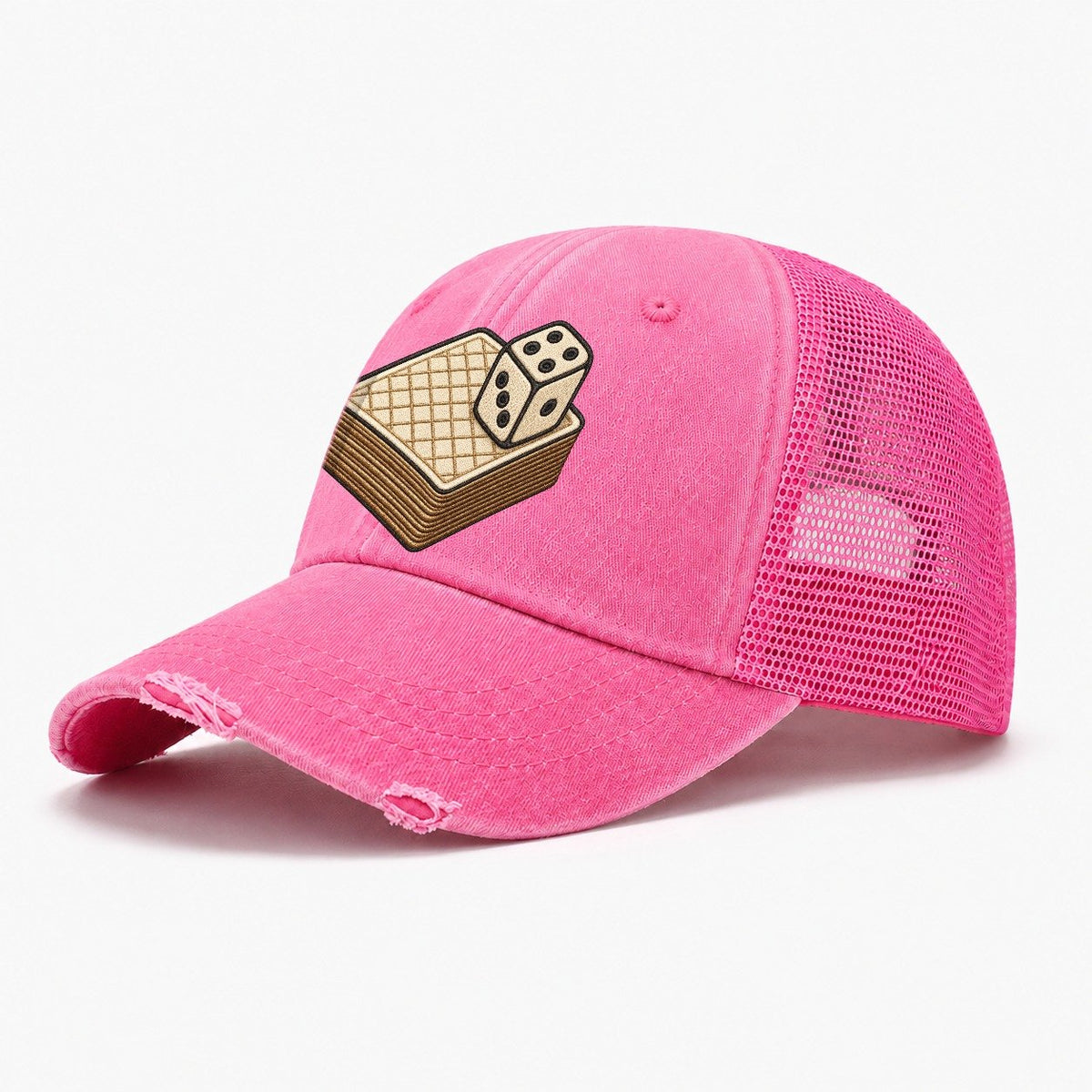 Face Down Card Deck With A Die On Top Board Games Washed Trucker Hat – Rose