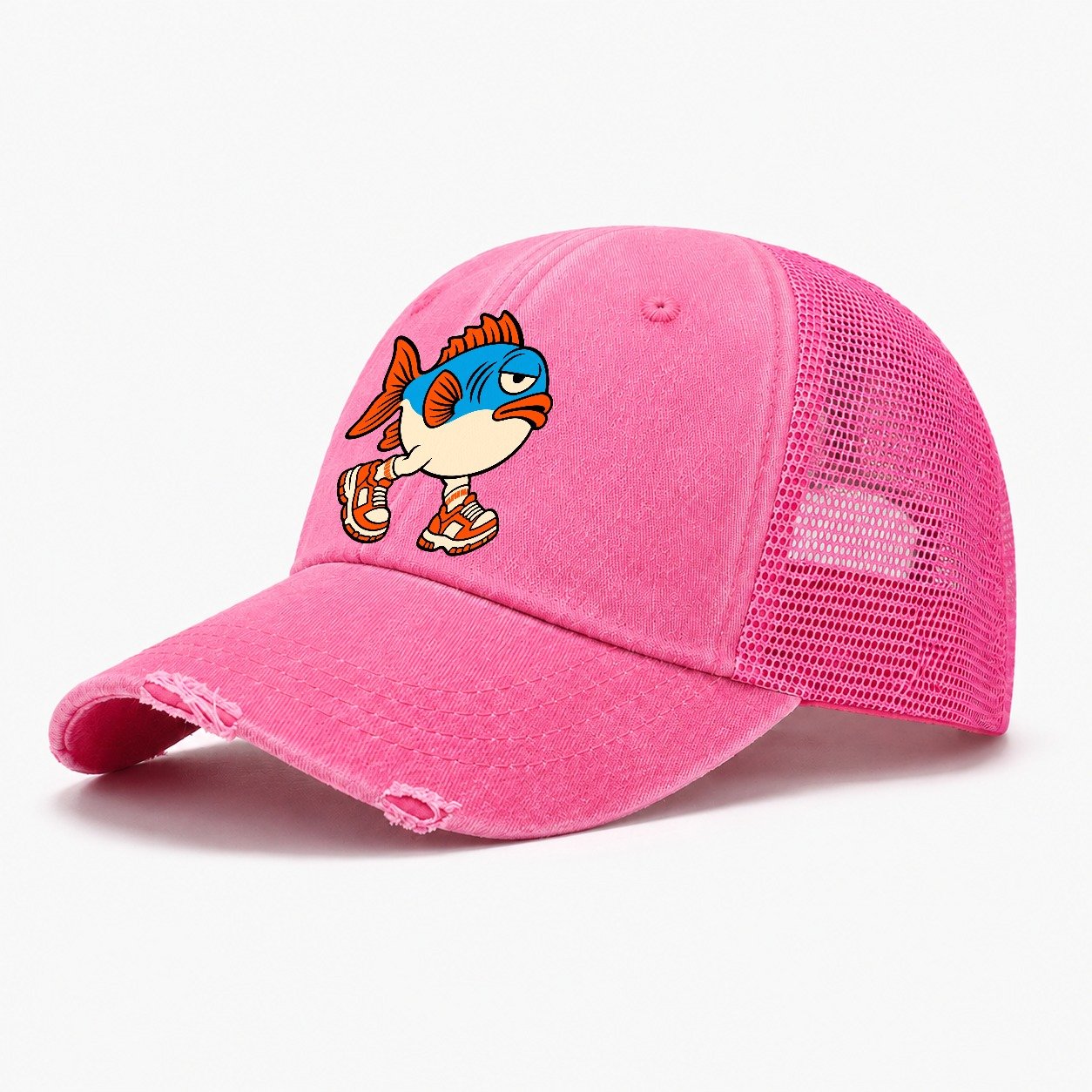 Fish With Legs Crazy Styles Washed Trucker Hat – Rose