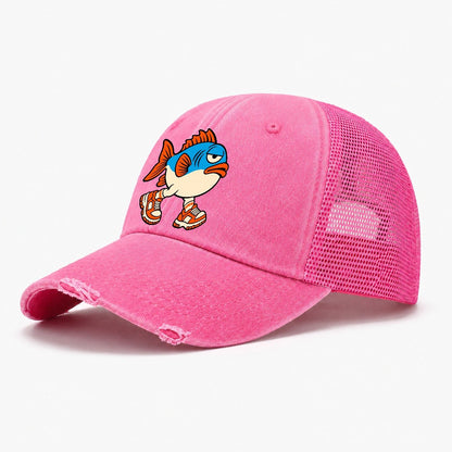 Fish With Legs Crazy Styles Washed Trucker Hat – Rose