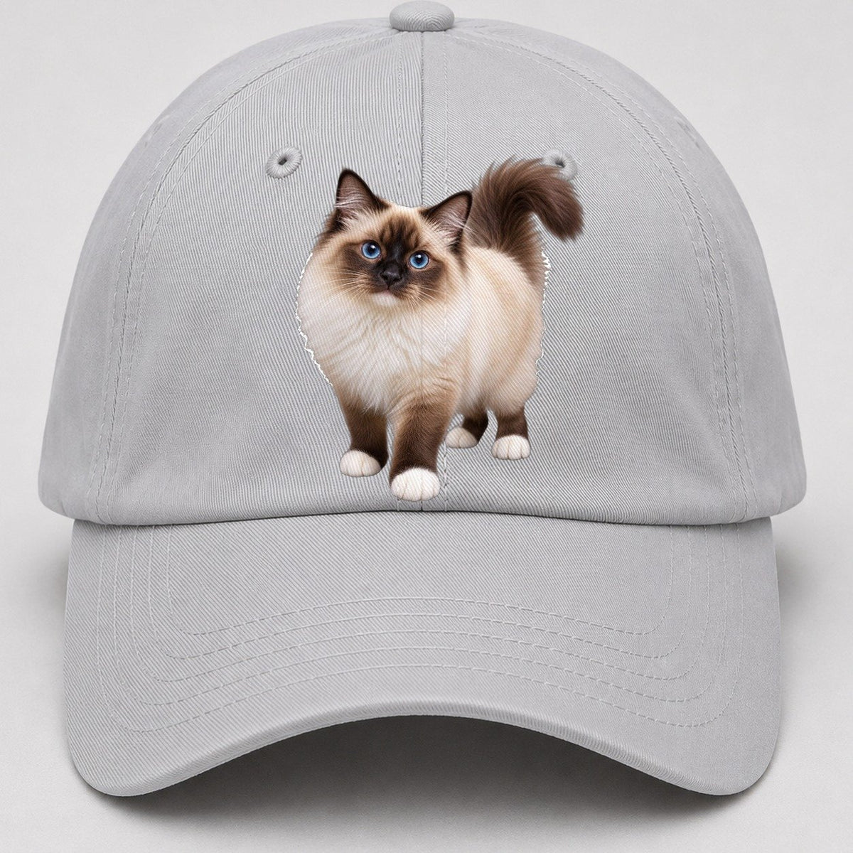 Birman Standing Three Quarter Realistic Cat Portrait Baseball Cap – Light Gray