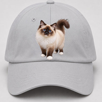 Birman Standing Three Quarter Realistic Cat Portrait Baseball Cap – Light Gray