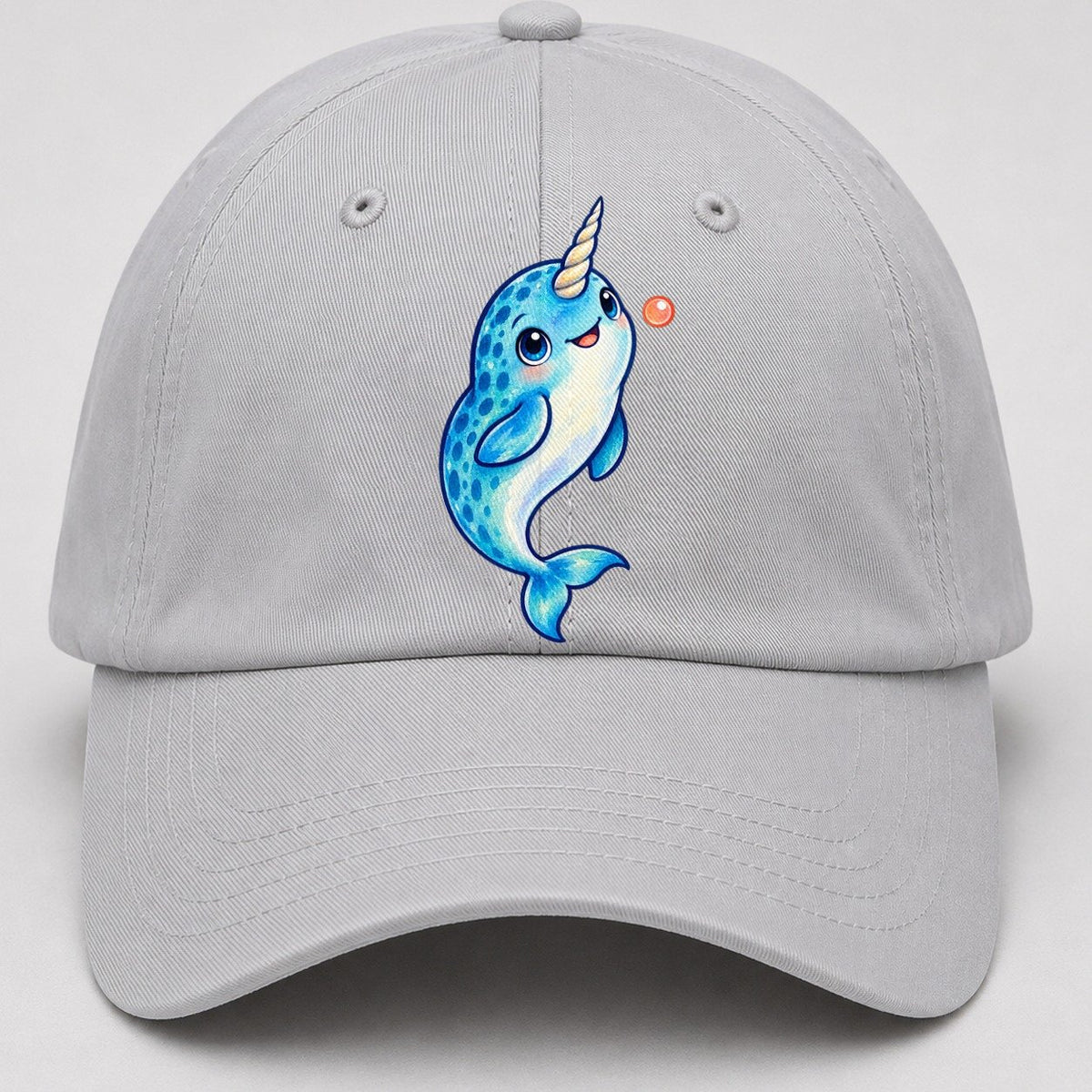 Narwhal Upward Swim Sea Sprite Baseball Cap – Light Gray