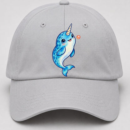 Narwhal Upward Swim Sea Sprite Baseball Cap – Light Gray