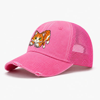 Manx Hopping Peeking Cats Washed Trucker Hat – Rose