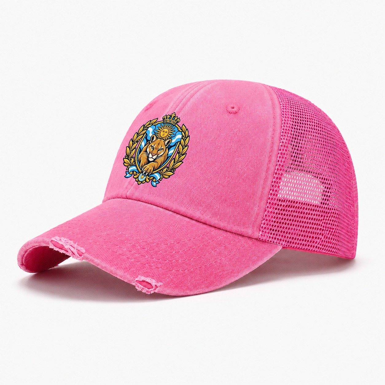 Argentina Heraldic Crest Country Logos Washed Trucker Hat – Rose