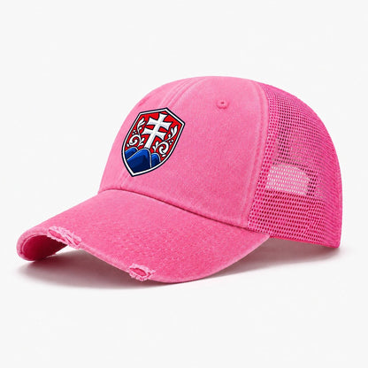 Slovakia Minimal Emblem Country Logos Washed Trucker Hat – Rose