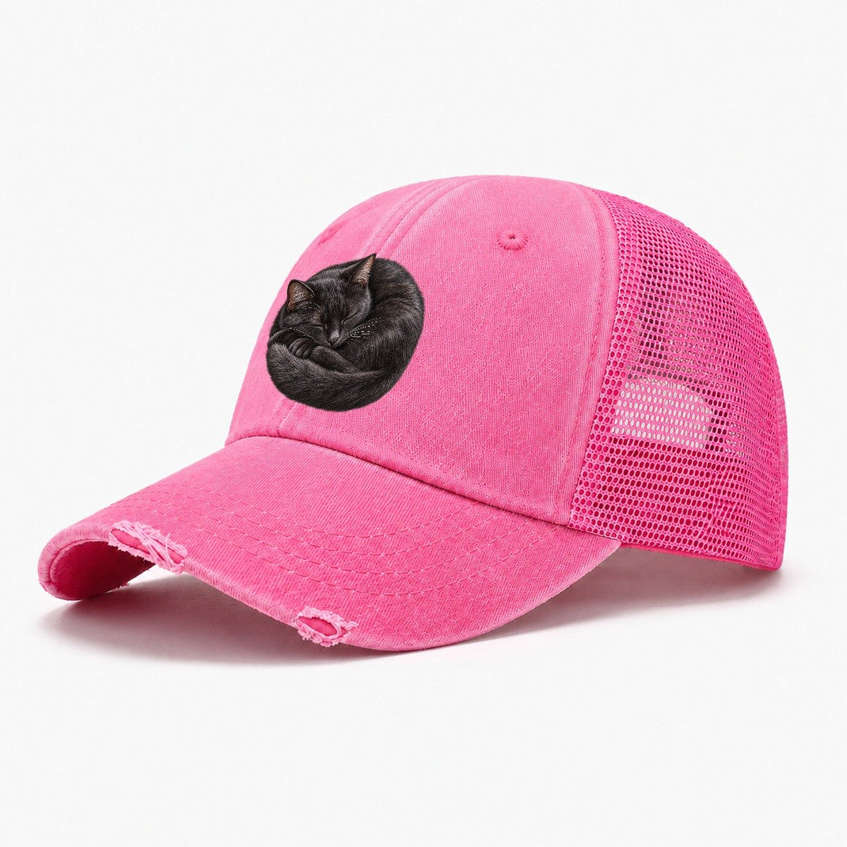 Black Cat Tail Crescent Nap Pastimes Companions Washed Trucker Hat – Rose