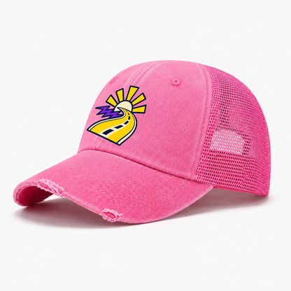 Road To Sunburst 90S Running Clubs Washed Trucker Hat – Rose