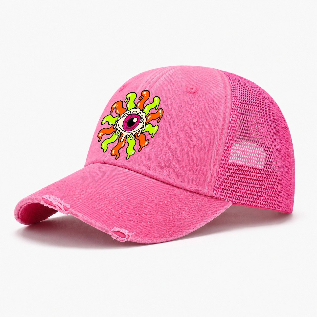 Melting Eye Sunburst Crazy Styles Washed Trucker Hat – Rose