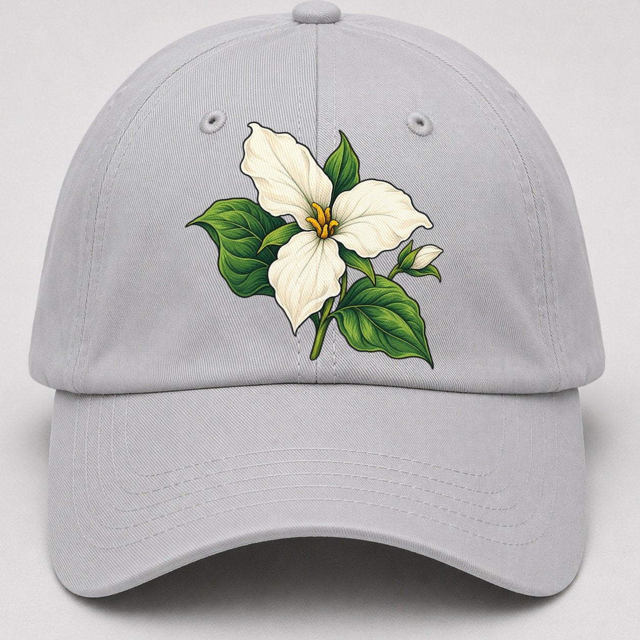 Ontario White Trillium Bloom Canada Cultural Icons Baseball Cap – Light Gray