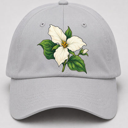 Ontario White Trillium Bloom Canada Cultural Icons Baseball Cap – Light Gray