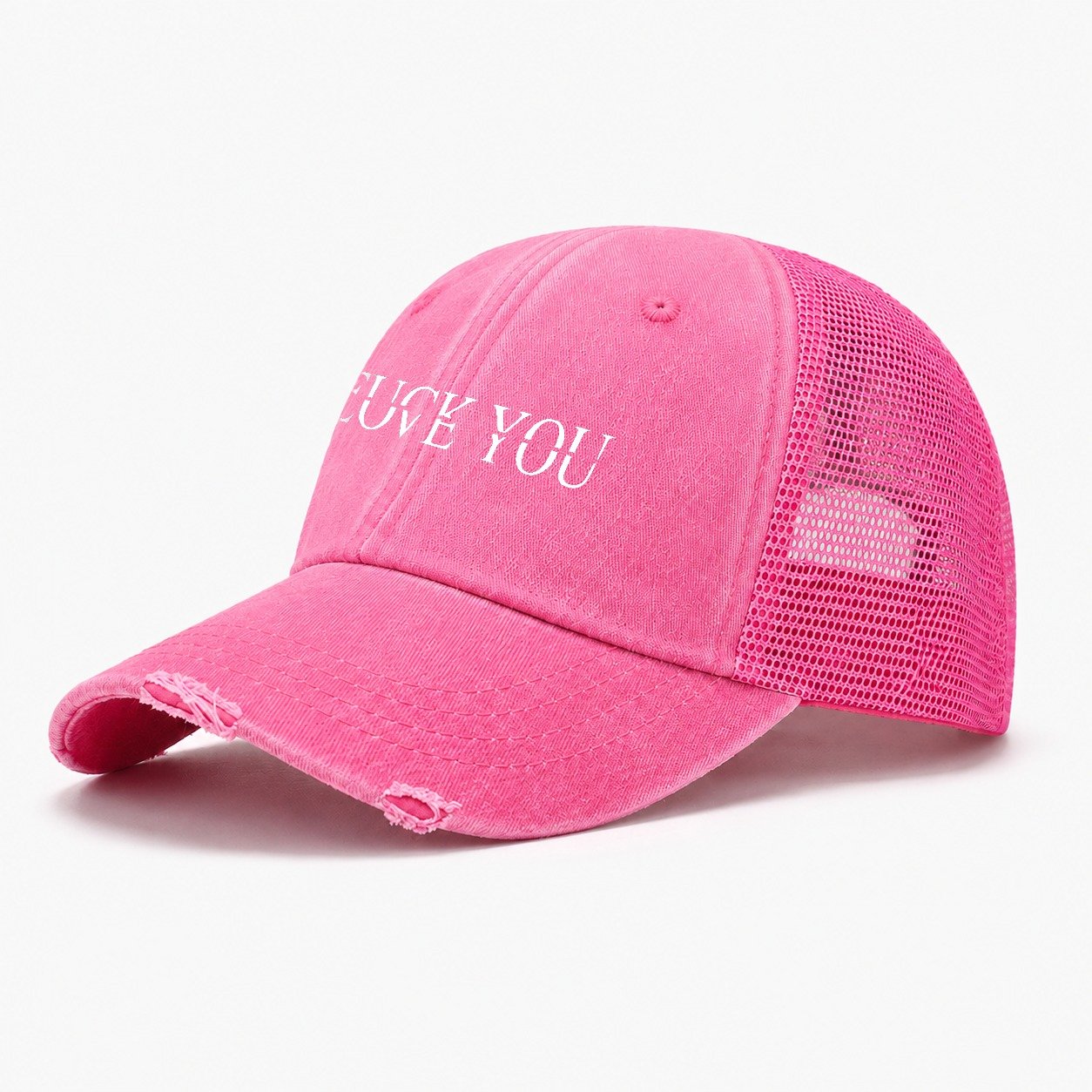 Fuck:love You Washed Trucker Hat – Rose