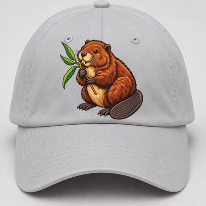 North American Beaver And Willow Sprig Canada Cultural Icons Baseball Cap – Light Gray