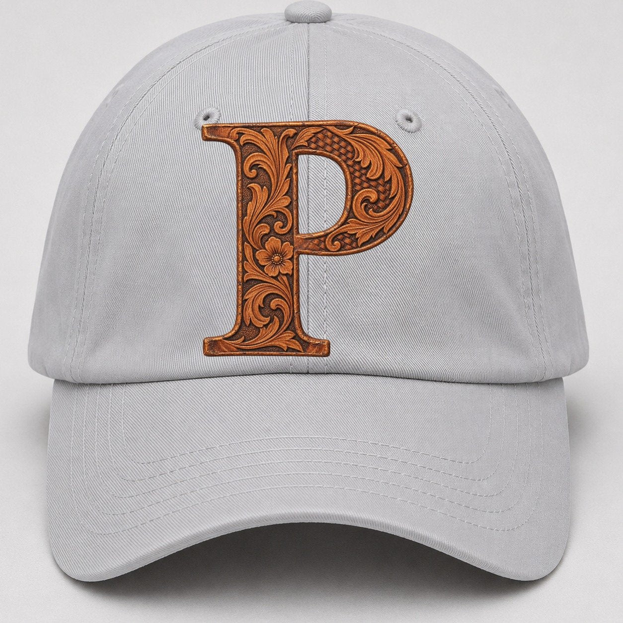 Tooled Leather P Monogram Baseball Cap – Light Gray