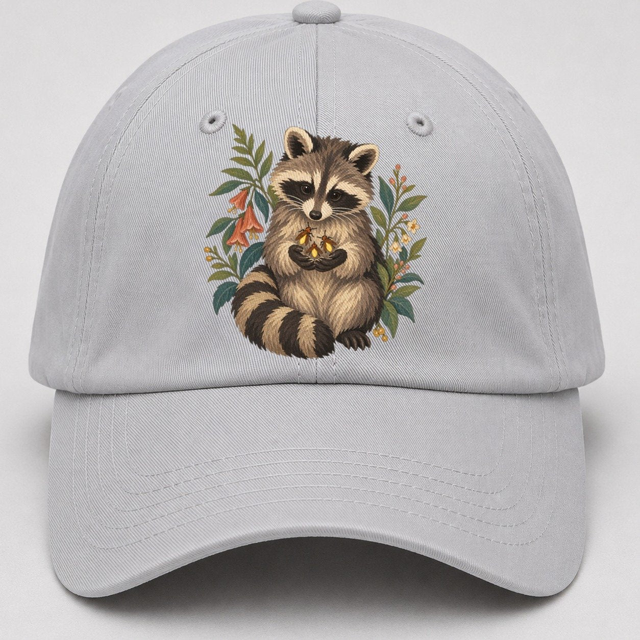 Raccoon Firefly Bowl Gentle Wild Baseball Cap – Light Gray