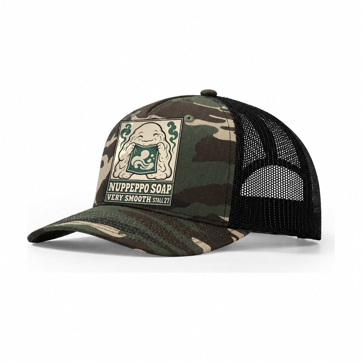 Nuppeppo Soap Yokai Night Market Trucker Hat – Woodland Camo Black