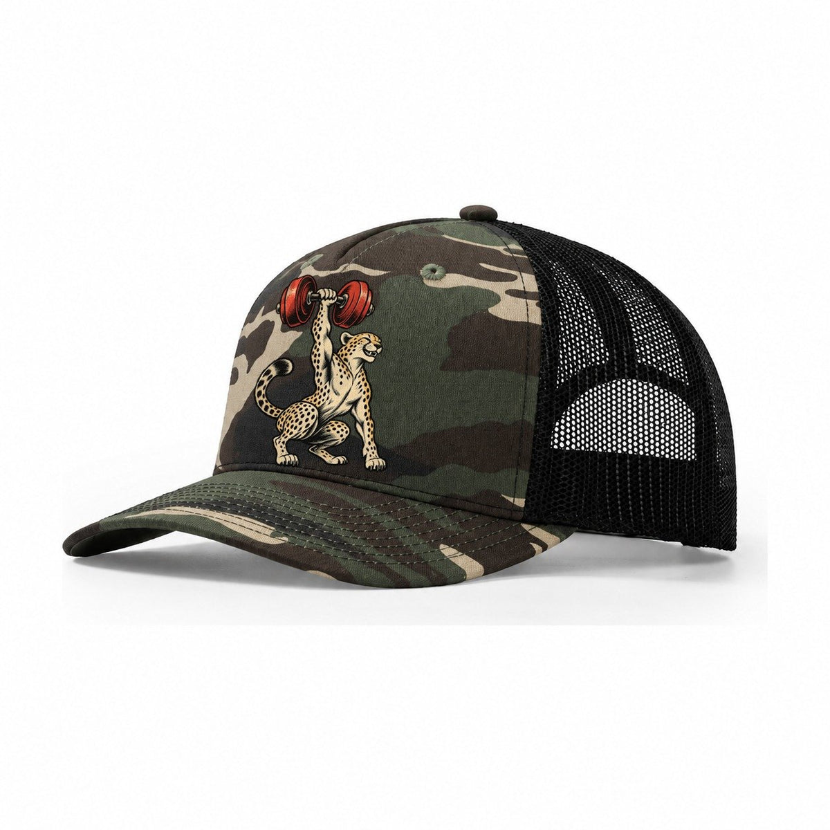 Cheetah Speed Reps Animal Lifters Trucker Hat – Woodland Camo Black