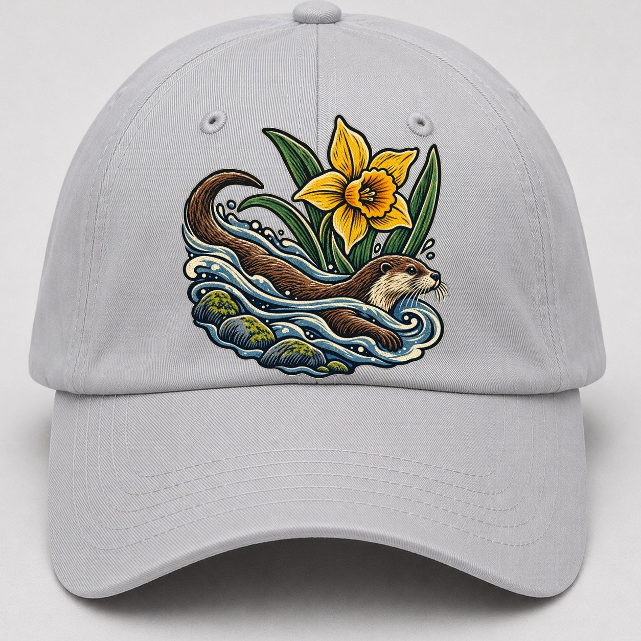 Welsh Otter And Daffodil Stream Uk Culture Heritage Baseball Cap – Light Gray