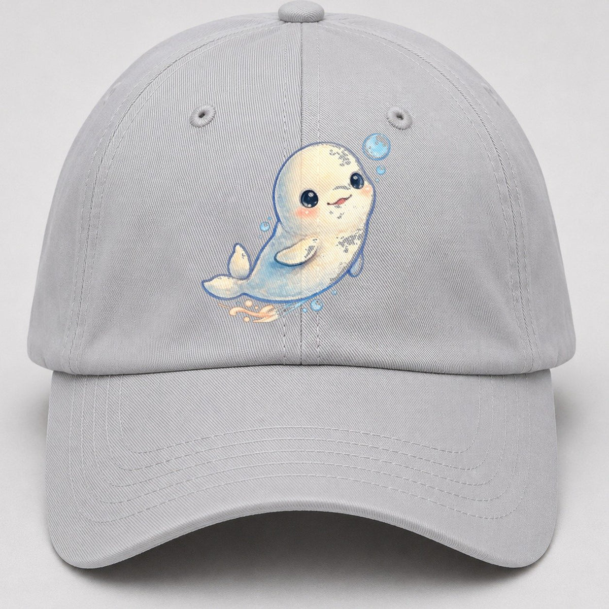 Beluga Whale Bubble Rise Sea Sprite Baseball Cap – Light Gray